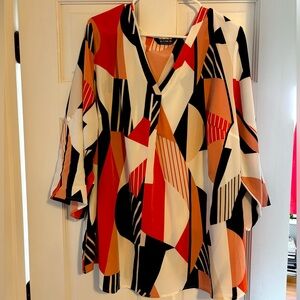 Bloomchic Abstract Print 3X 22-24 Roll- Sleeve Tunic Blouse worn once